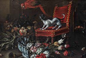 Stefano Camogli, known as Il Camoglino (c. 1610 -?), Still Life with Dog and Parrot